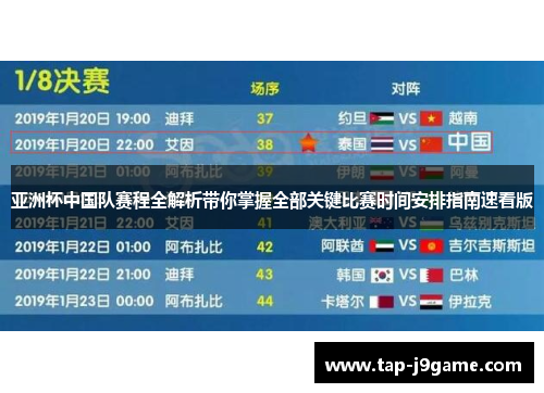 亚洲杯中国队赛程全解析带你掌握全部关键比赛时间安排指南速看版 亚洲杯中国队赛程全解析带你掌握全部关键比赛时间安排指南速看版